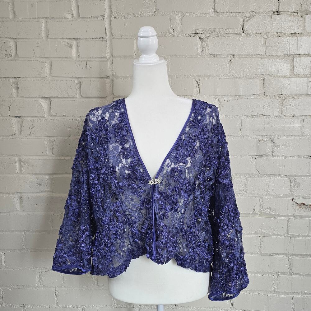 Jessica Howard Blue Sequin Floral Lace Shrug┃Formal Evening Wear┃Wedding